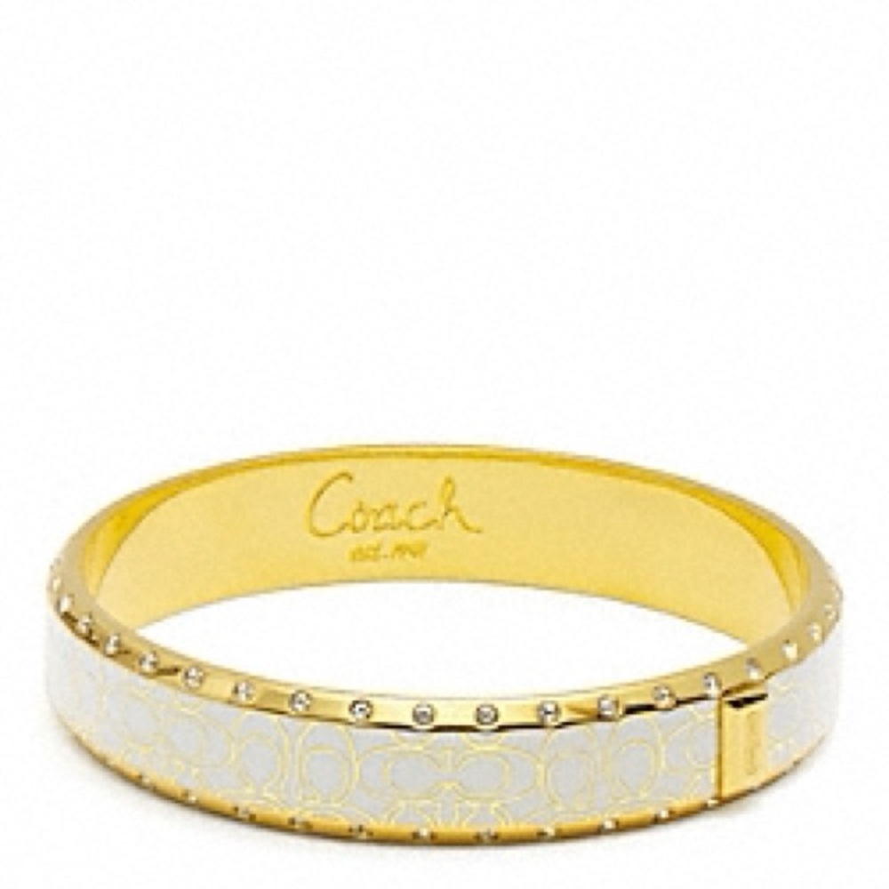 Coach Women's Gold and White Bracelet Half Inch Pave Signature Bangle